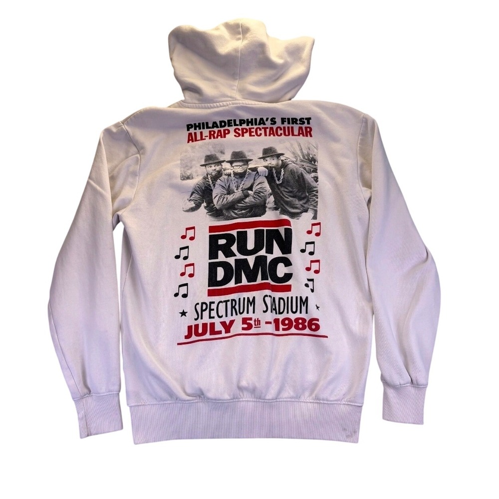 H&M Run DMC 1986 All-Rap Spectacular Graphic Hoodie White Mens S Reprint Hip Hop